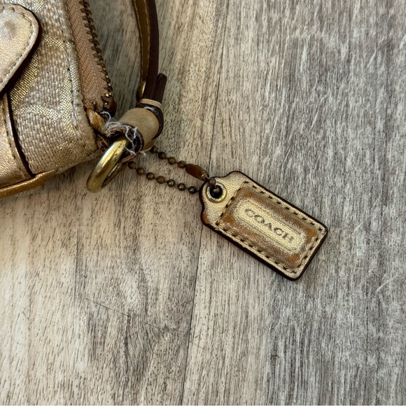 COACH Signature C's Gold Metallic Triple Zipper Crossbody Bag / Handbag - Picture 7 of 7
